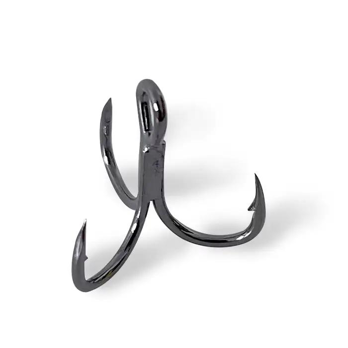 50 hameçons triple ancrage acier carbone noir - Hameçons de pêche ronds ultra-affûtés pour toutes techniques