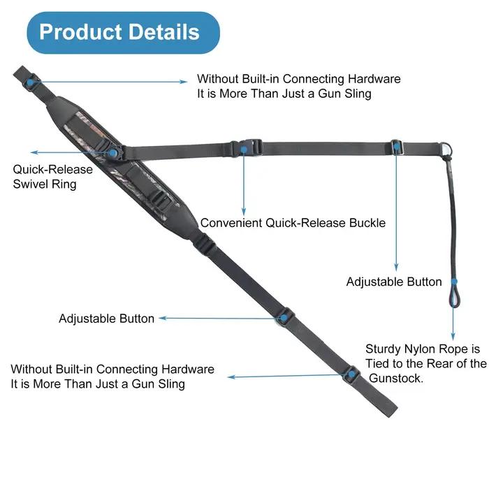 Sangle de fusil avec attaches rapides néoprène - Sangle réglable mains libres pour pêche et chasse