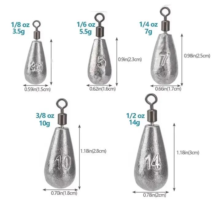 Lot de 10 plombs de pêche goutte d'eau 3.5g 5g 7g 10g 14g 20g pour montage