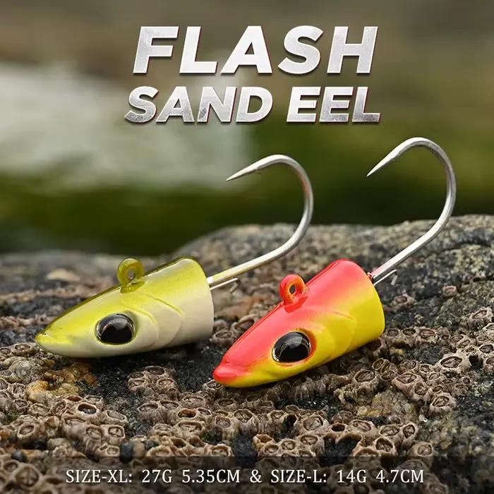 Leurre Souple BLUX Flash Sand Eel 14g 27g pour Bar et Poissons de Mer, Tête Plombée avec Hameçon