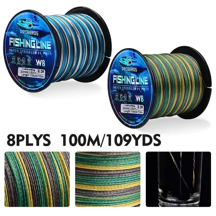 Ligne de pêche tressée Proberos 8 brins PE multifilament, anti-abrasion Blue Camo 20-106LB pour 109 yards