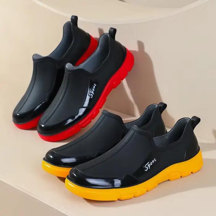 Chaussures de pluie basses homme noires antidérapantes caoutchouc épais faciles à enfiler