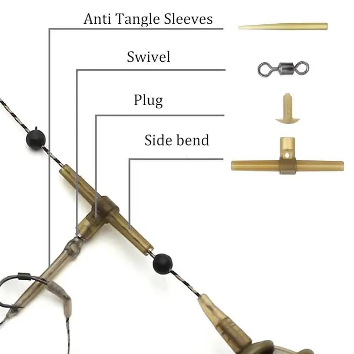 Manches anti-emmêlement avec side bends et swivel pour montage hélicoptère carpe - Accessoires pêche carpe
