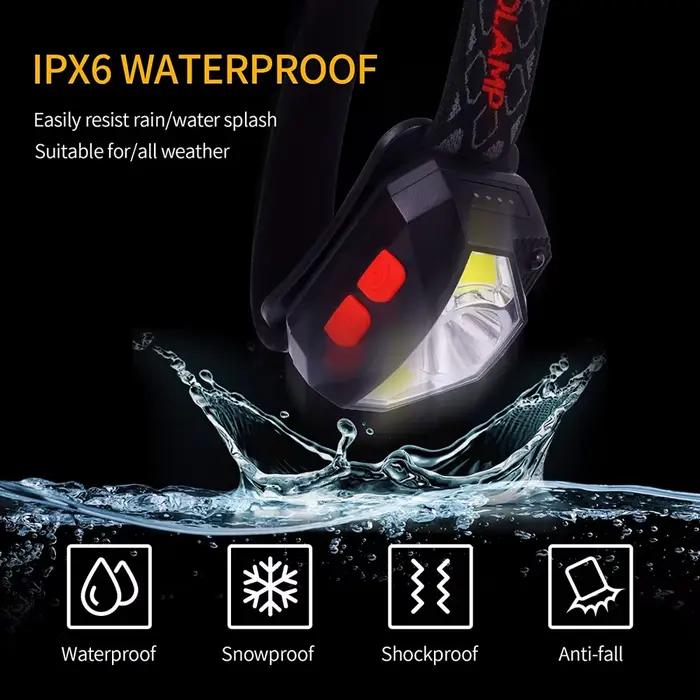 Lampe frontale LED 8 modes détection mouvement pêche puissante frontale COB lampe torche mains libres