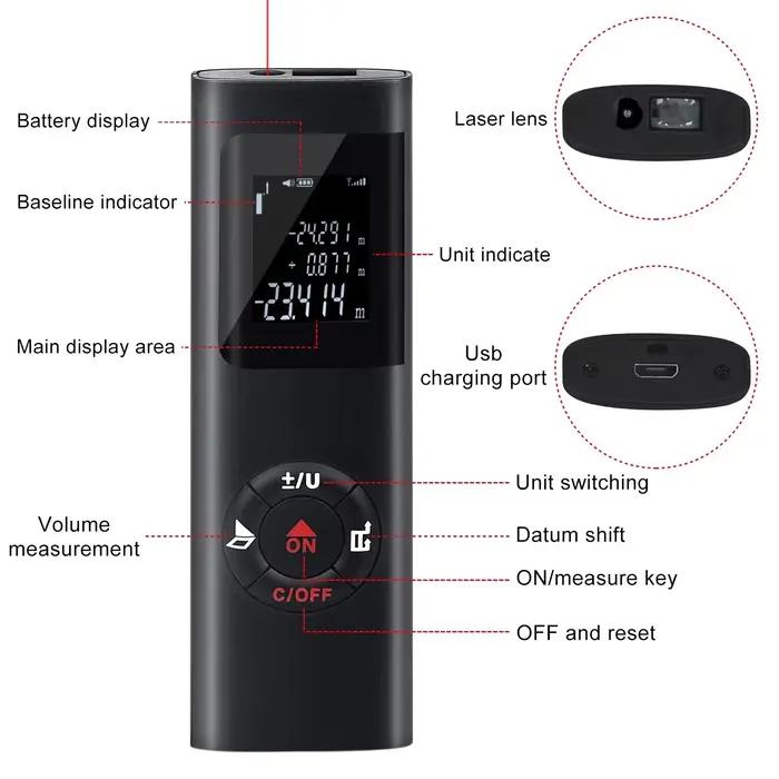 Mini télémètre laser intelligent rechargeable USB - Mesure 40/60 mètres portable pour pêche