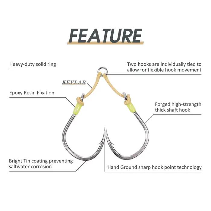 Hameçon jig métal lourd double assist pour pêche en mer depuis le rivage pointe ultra-affûtée