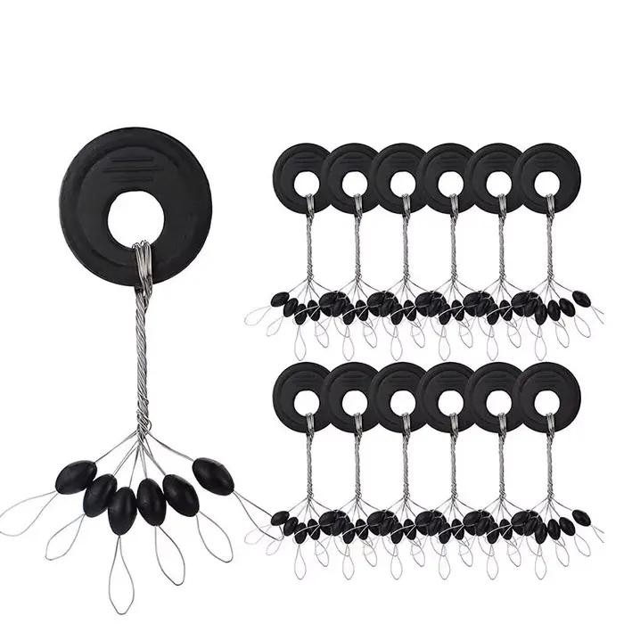Flotteurs pêche ovale 60 pièces stoppers caoutchouc noir espace beans pour catfish et ligne