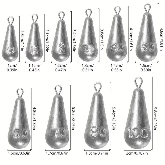 Plombs de pêche en forme de larme 10 tailles pour drop shot et bass casting - eau douce et eau salée