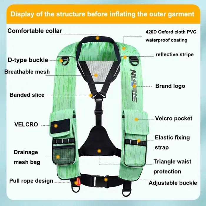Veste de pêche gonflable automatique légère multifonction pour kayak et rafting sécurisé adulte