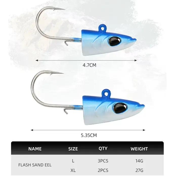 Leurre Souple BLUX Flash Sand Eel 14g 27g pour Bar et Poissons de Mer, Tête Plombée avec Hameçon