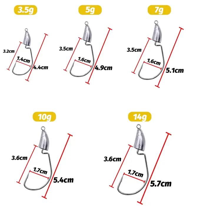 5PCS jig head métal poids 3.5g à 14g hameçon crank sharp Texas rig pêche leurre souple pesca