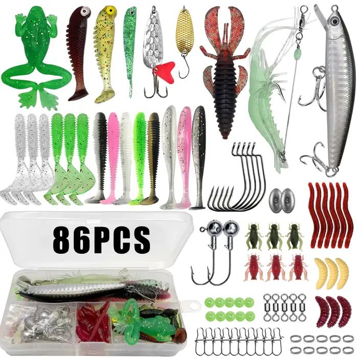 Kit pêche 86 à 366 pièces pour truite brochet black bass - coffret leurres multi-techniques complet