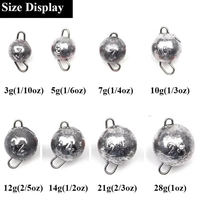 Lot de 5 plombs de pêche bullet et ronds de 3g à 28g avec émerillon pour