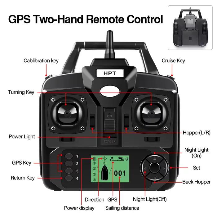 Bateau appât pêche RC GPS 500m avec 3 trémies sondeur poissons capteur sonar batteries de rechange sac de transport