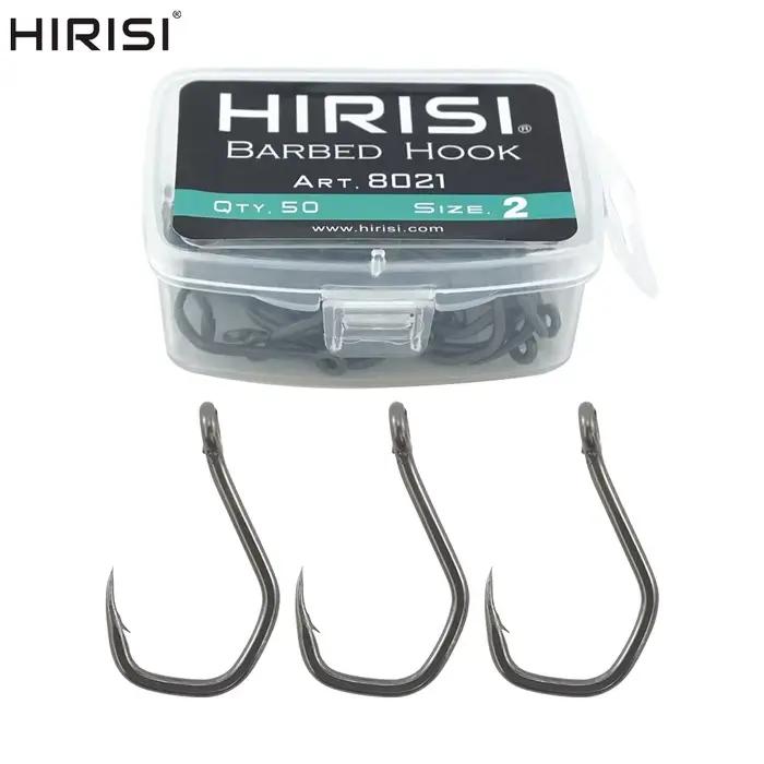 Hameçons Hirisi 50 pièces acier inoxydable carbone PTFE barbelés avec œillet 8021 accessoires pêche