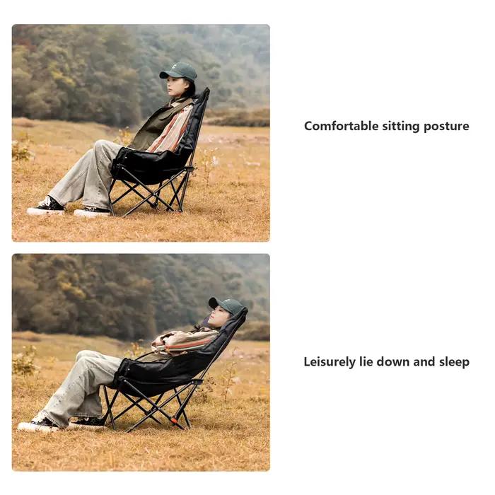 Chaise lune de camping pliable à dossier haut - Réglable pour pêche, randonnée et pique-nique