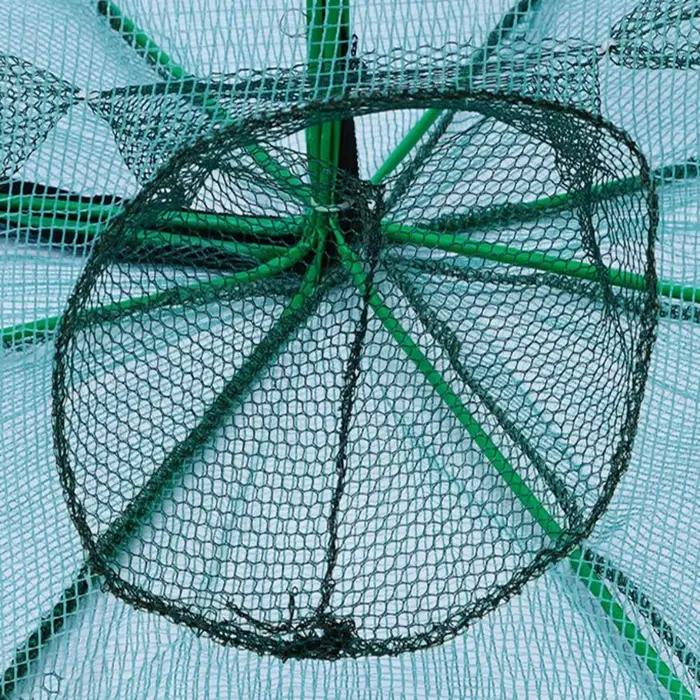 Filet de pêche pliable 6/8/10 trous vert - Piège à poissons en nylon durable de 40 à 82cm