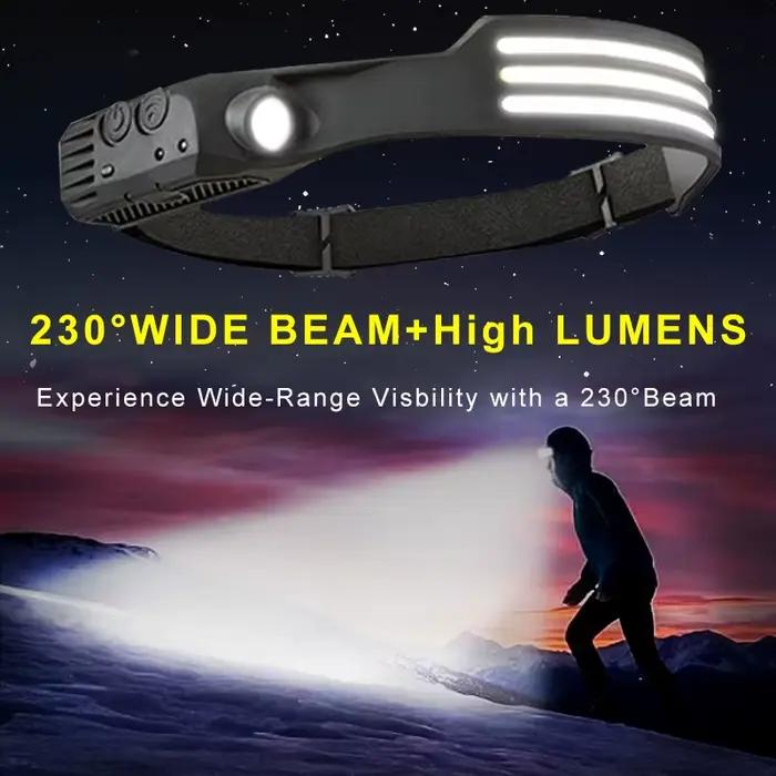 Lampe frontale à induction COB LED 5 modes rechargeable USB pour pêche et activités nocturnes
