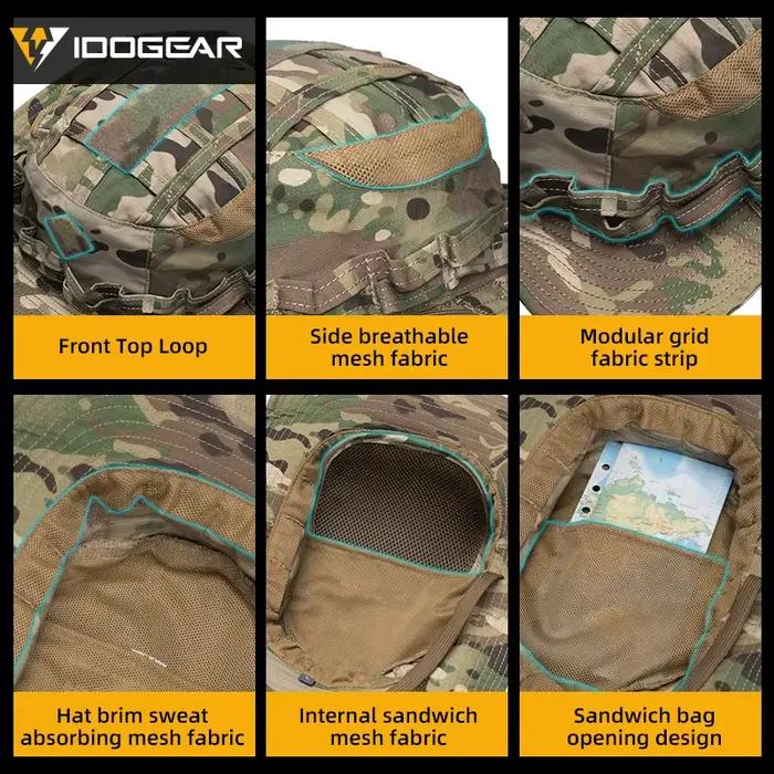 Chapeau tactique boonie pêche IDOGEAR - Brim large ajustable camouflage pêche chasse 3623