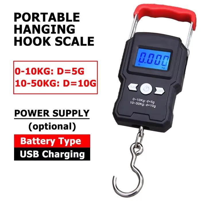 Balance de pêche portable 50Kg/5g LCD - Balance numérique suspendue pour bagages et voyage