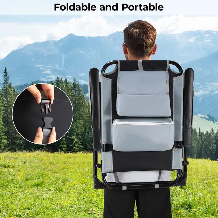Chaise pliante dossier et accoudoirs réglables - Siège camping gris oxford 140kg pour pêche