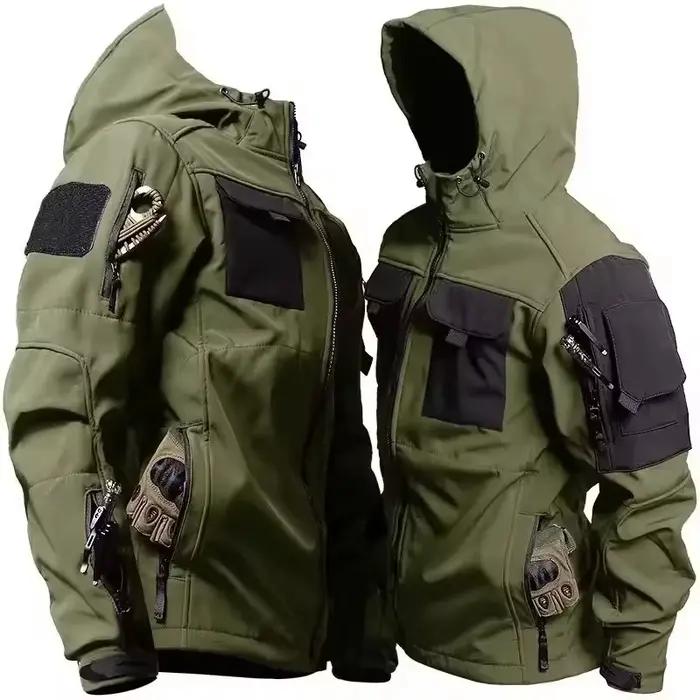 Veste tactique militaire homme imperméable coupe-vent avec capuche - Veste softshell multi-poches pour pêche hiver