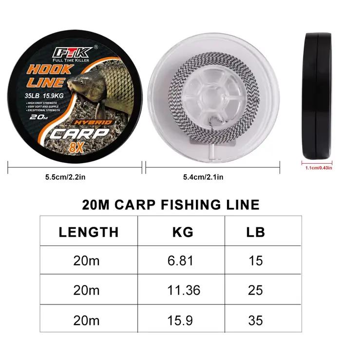 Ligne de pêche carpe NGB 20m sans plomb camouflage 8 brins pour feeder et hair rig