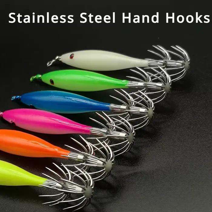 Hameçons calmar 5 pièces 3.5g luminescents - Crochets poulpe essence crevette pour pêche nocturne