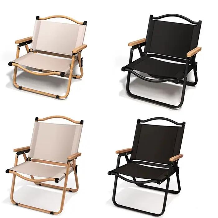 Chaise pliante aluminium grain de bois pour pêche - 2 pièces portable équipement camping Comite