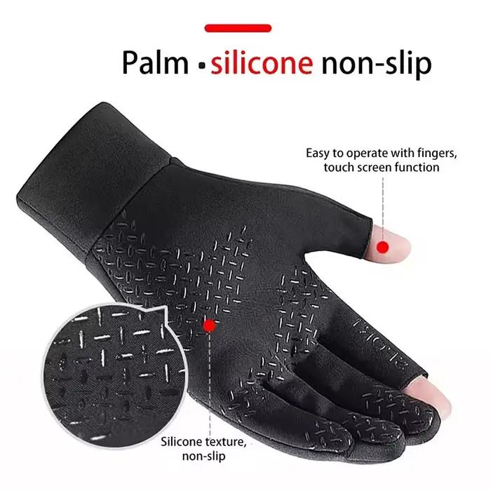 Gants pêche hiver waterproof hommes femmes vélo chauds anti-dérapants écran tactile deux doigts