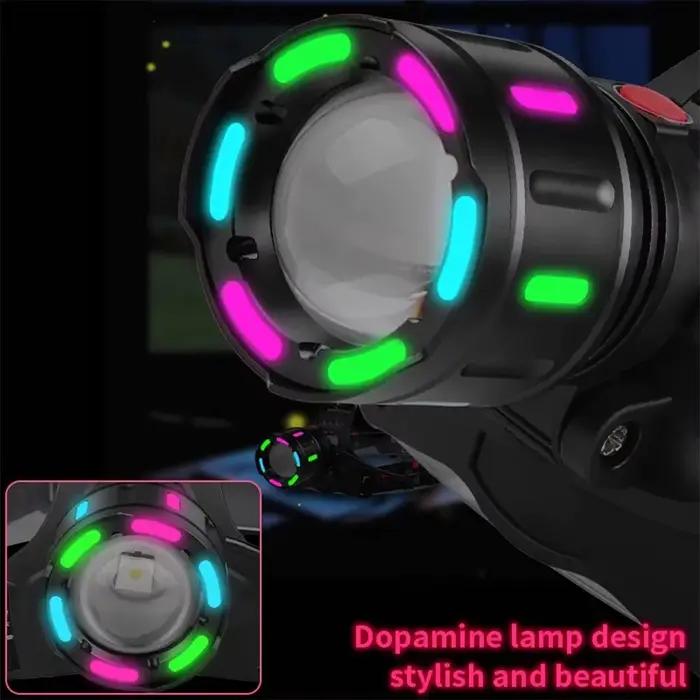 Lampe frontale laser blanche étanche USB rechargeable zoomable pour pêche en rivière et camping