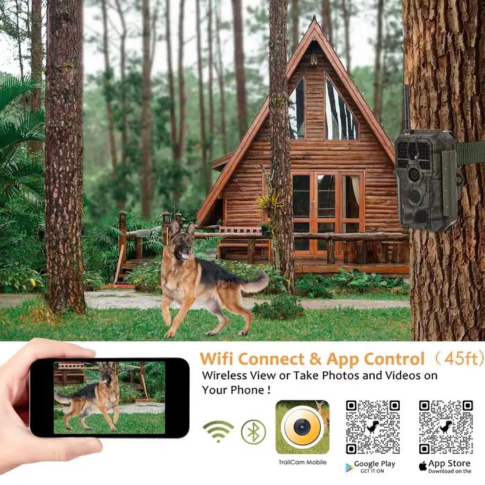 A280W caméra trail jeu 64MP WiFi avec LEDs sans lueur angle détection 120 degrés réglage application