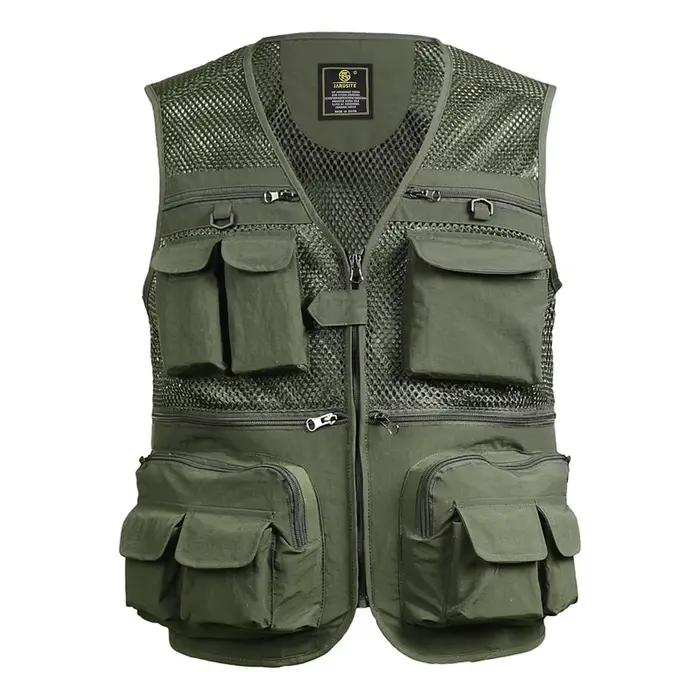 Veste de pêche respirante en mesh avec fermeture éclair et poches pour activités extérieures été