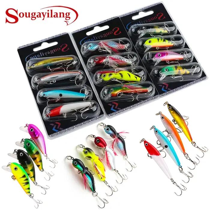 Set de 4 leurres wobblers Sougayilang anti-corrosion pour pêche en mer du bar et pêche à la carpe