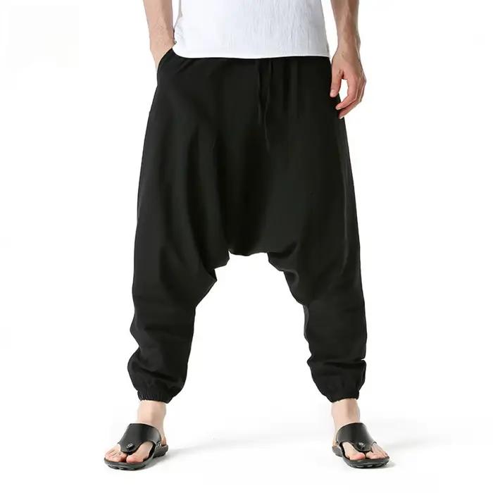 Pantalon harem homme coton lin baggy oversize loose jogger pêche confort yoga