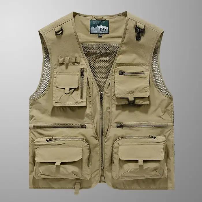 Veste de pêche estivale sans manches pour homme, multifonction avec poches et filet respirant