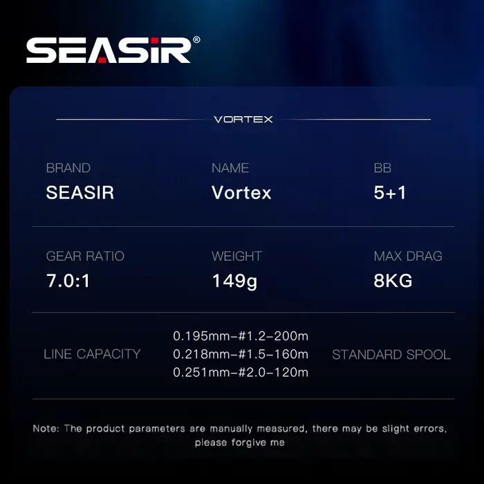 Moulinet baitcasting Seasir Vortex 149g haute vitesse 7.0:1 5+1 roulements max drag 8kg pour mer et eau douce