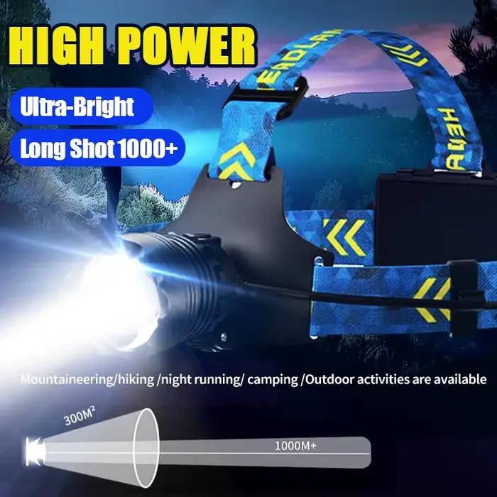 Projecteur frontal 4 LED super lumineux longue portée pour pêche nocturne - zoom réglable et puissant