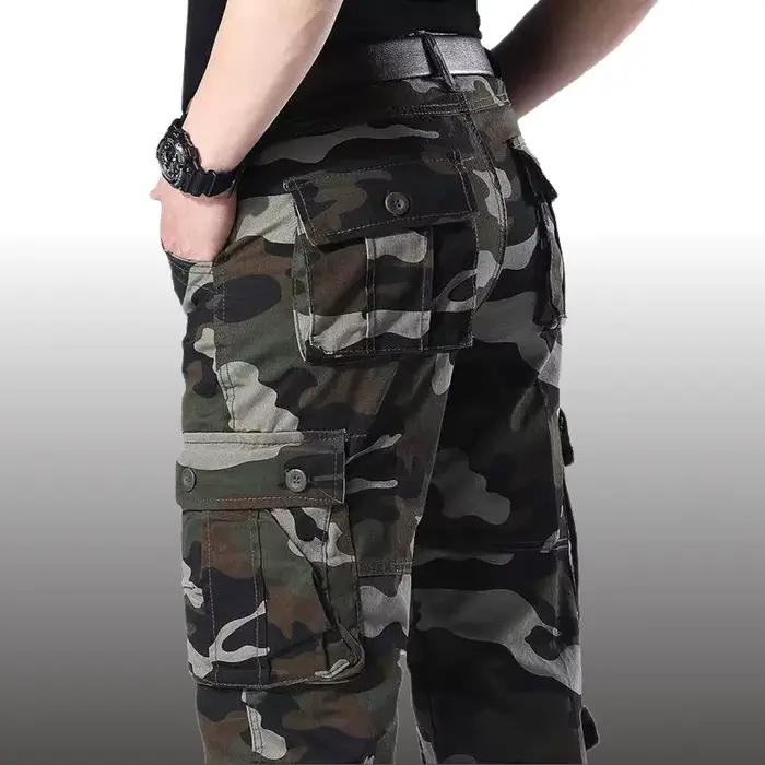 Pantalon cargo militaire homme pêche - Tissu coton multi-poches pour activités extérieures