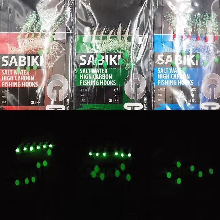 Montage Sabiki Lunker avec leurre lumineux pour maquereau - Pêche en mer appât souple glow dark
