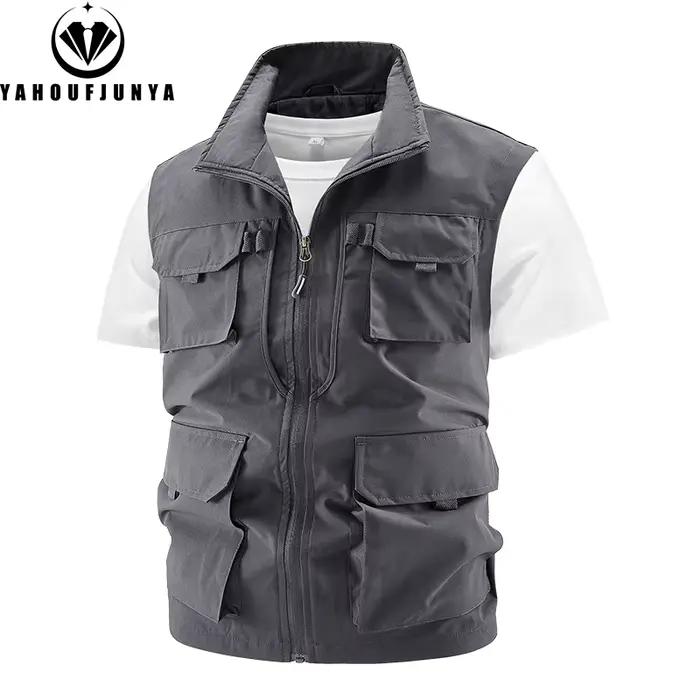 Veste de pêche sans manches homme été multi-poches respirante col montant zippée extérieur