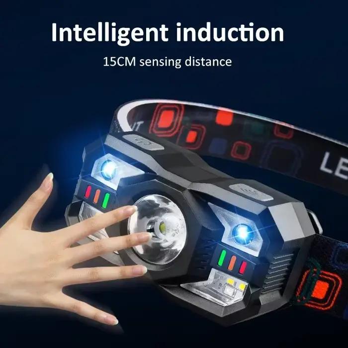 Lampe frontale à détection infrarouge rechargeable étanche pour pêche et camping nocturne