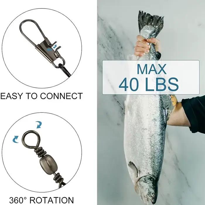 Bas de ligne anti-morsure acier 100 pièces - Avec émerillon pour pêche carnassiers et gros poissons