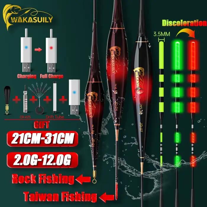Flotteur électronique lumineux pour pêche aux roches 2024, détection de gravité, queue verte à rouge, avec chargeur USB