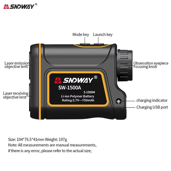 Télémètre laser SNDWAY télescopique 600M à 1500M pour chasse et pêche - Monoculaire