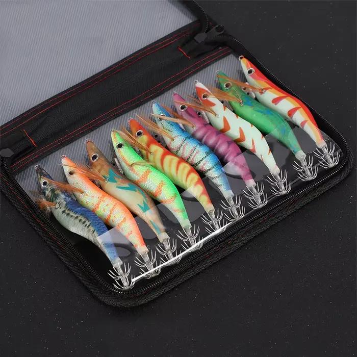Leurre pêche leurre souple calamar pieuvre appât dur wobbleur avec yeux 3D et sac 10 pièces