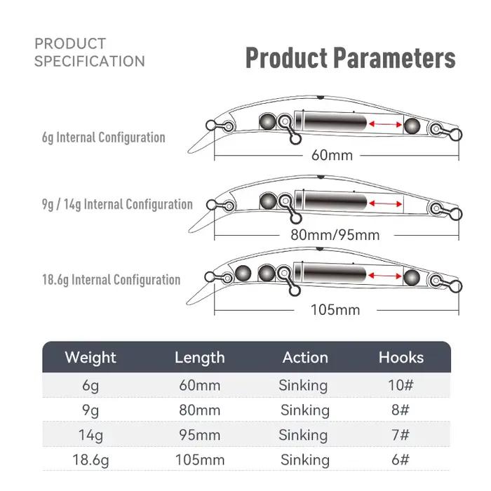 Leurre dur crankbait minnow pour bar et truite de mer, leurre nageur avec action attractive pour