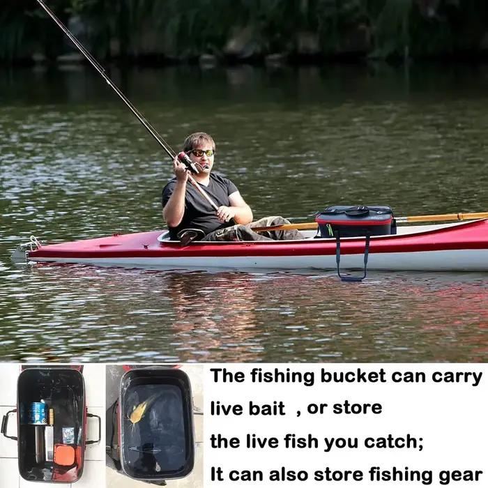 Boîte pêche pliable EVA étanche avec sangle - Seau poissons vivants et rangement matériel pêche