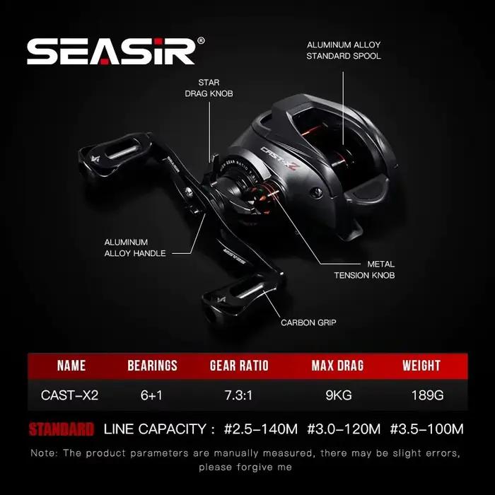 Moulinet de pêche casting SEASIR Cast X2 7.3:1 avec frein N52 et roulements hybrides