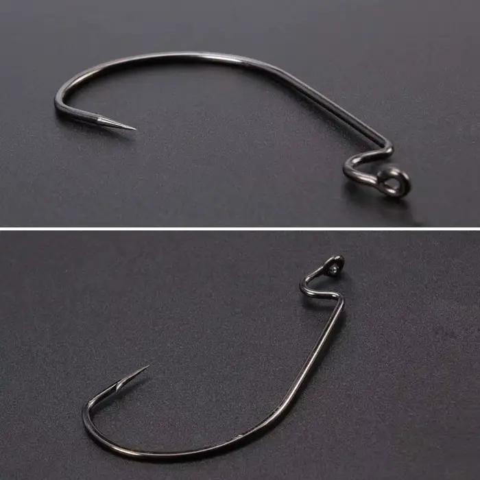 100 hameçons pêche leurres souples gros gap pour carnassiers, acier carbone noir, modèle crank barbelé, lot de 100